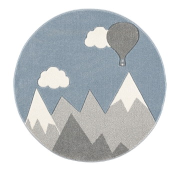Teppich, Berge u. Ballon silbergrau/weiß, rund , Ø 133 cm